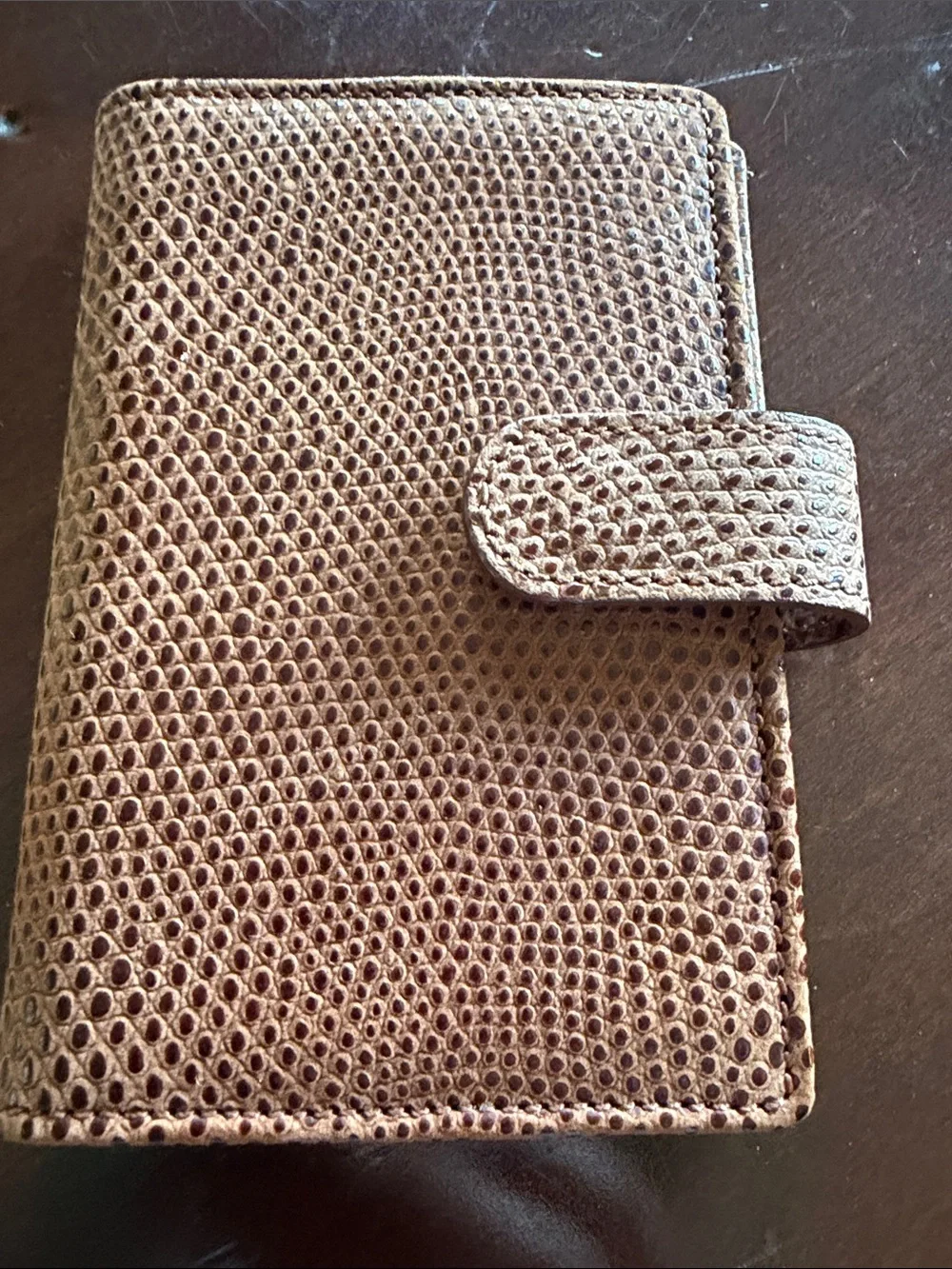Brown Textured Leather Small 6 Ring Notebookwith Snap Closure